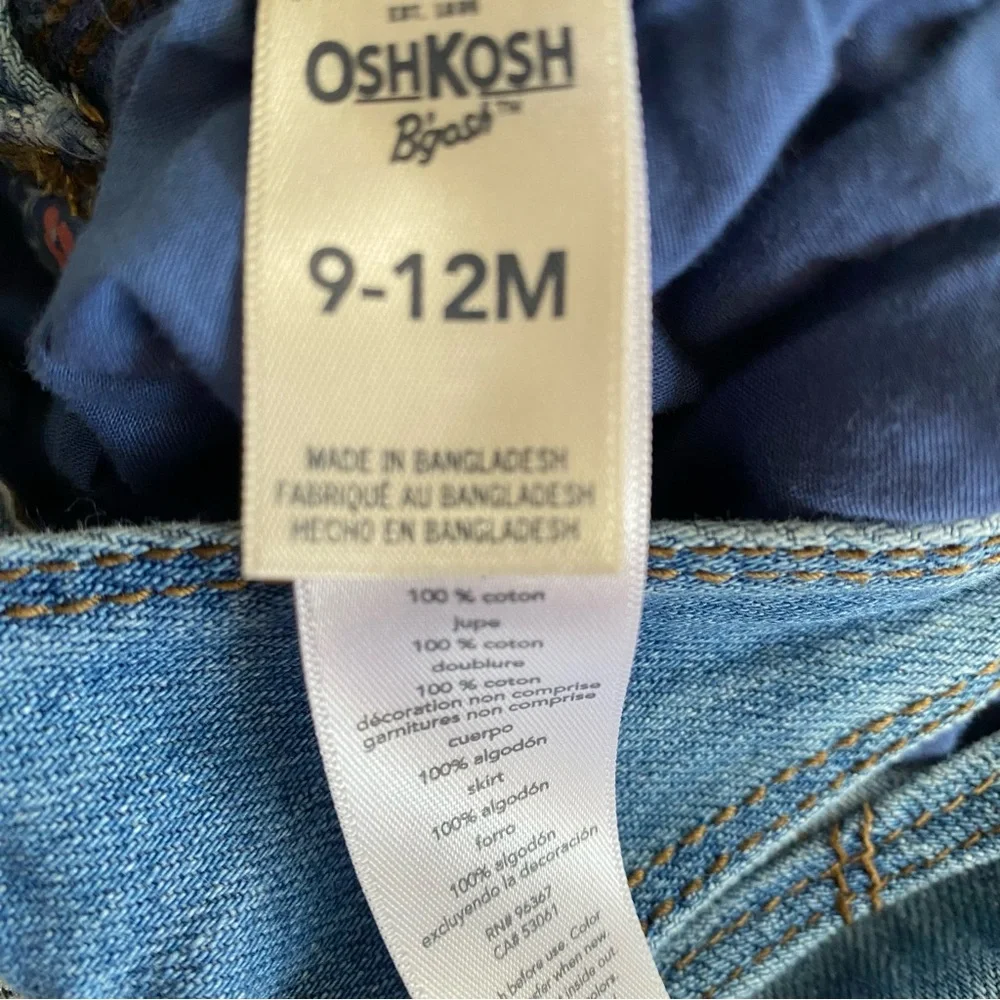 OshKosh B'gosh Baby Denim Overall Dress Size 9-12 mos Cotton Mixed Fabric Boho
